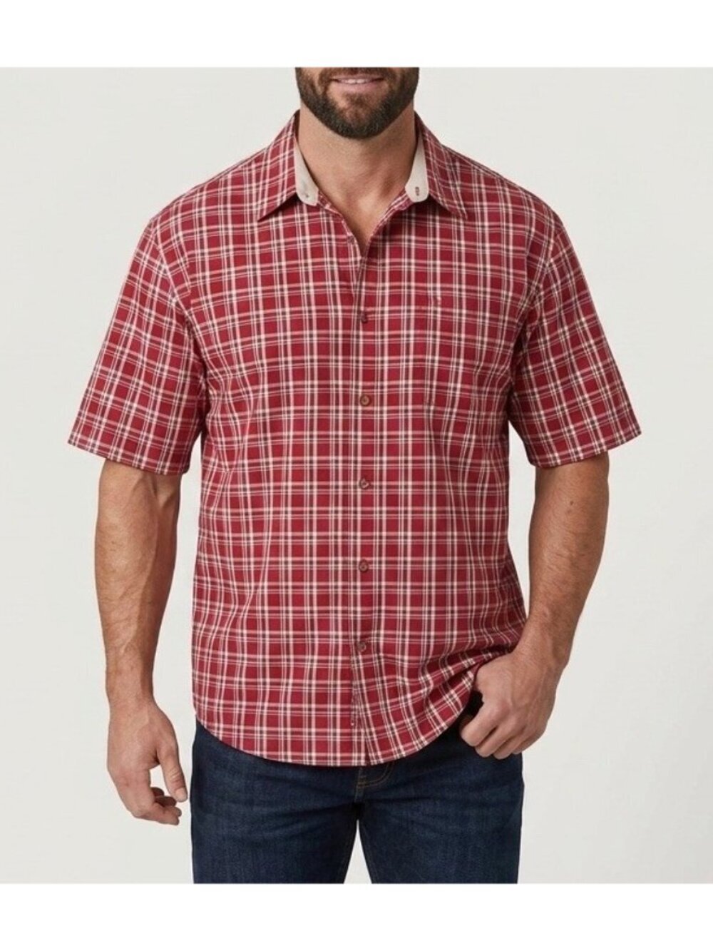 NEW Wrangler Shirt Men’s 2XT Short Sleeve Plaid Button Up Wrinkle Resist 2X Tall